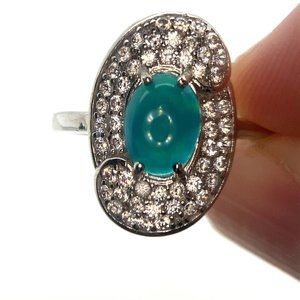 Blue Opal 1.68ct Platinum Finish Solid 925 Sterling Silver Ring